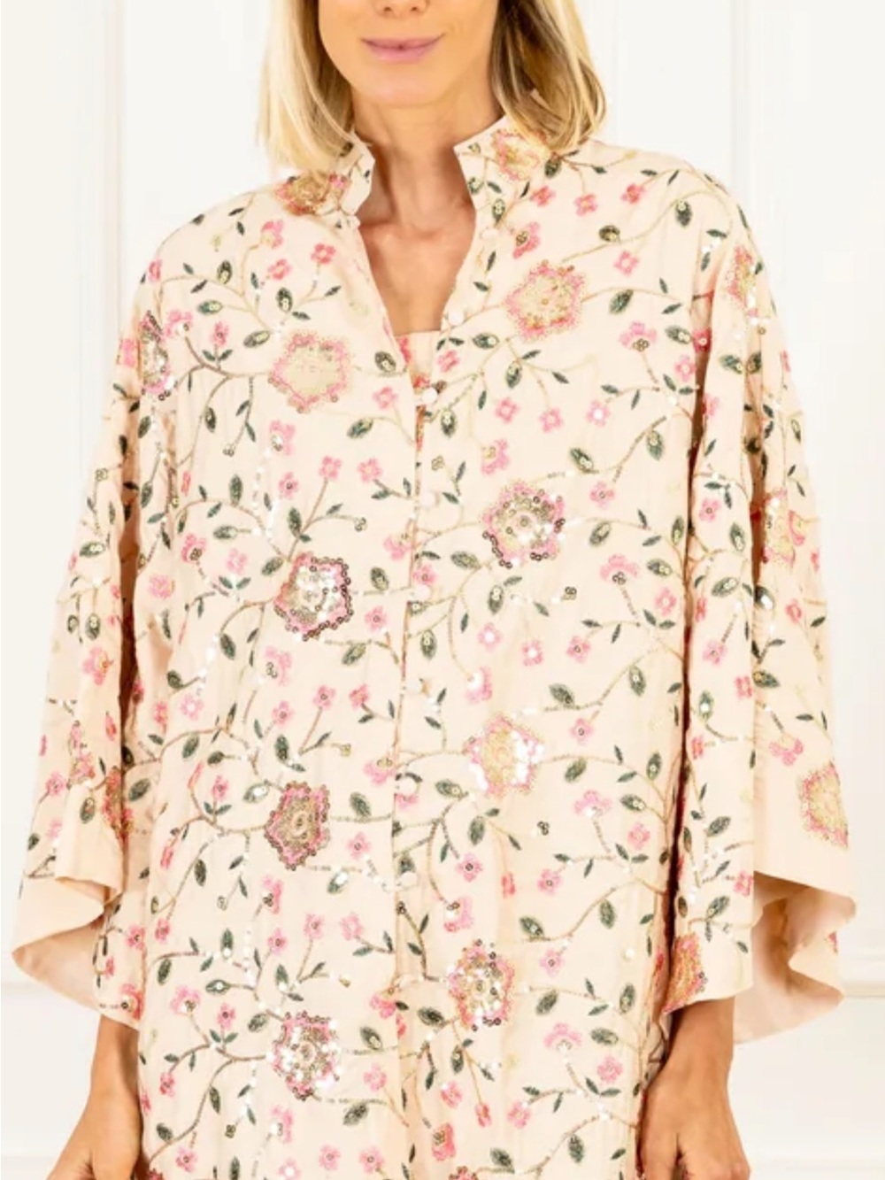 NWT LaVie Stylehouse Golden Bloom Mini open front caftan